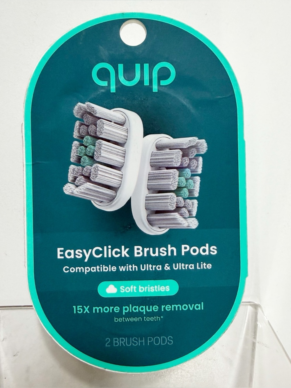QUIP Set of 2 EasyClick Brush Pods, Soft Bristles, White/Gray - New in Box